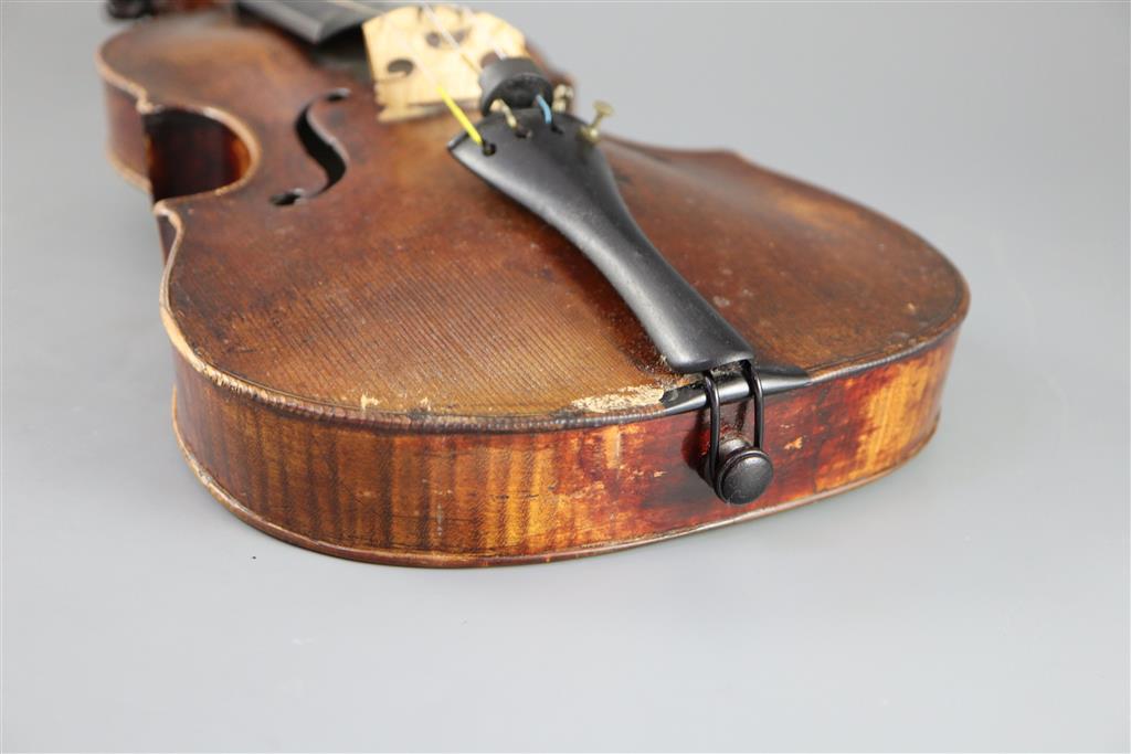 An 18th/19th century violin, labelled Thomas Balestrieri Cremonensis Fecit Mantua Anno 1761, possibly a contemporary copy by Klotz, M